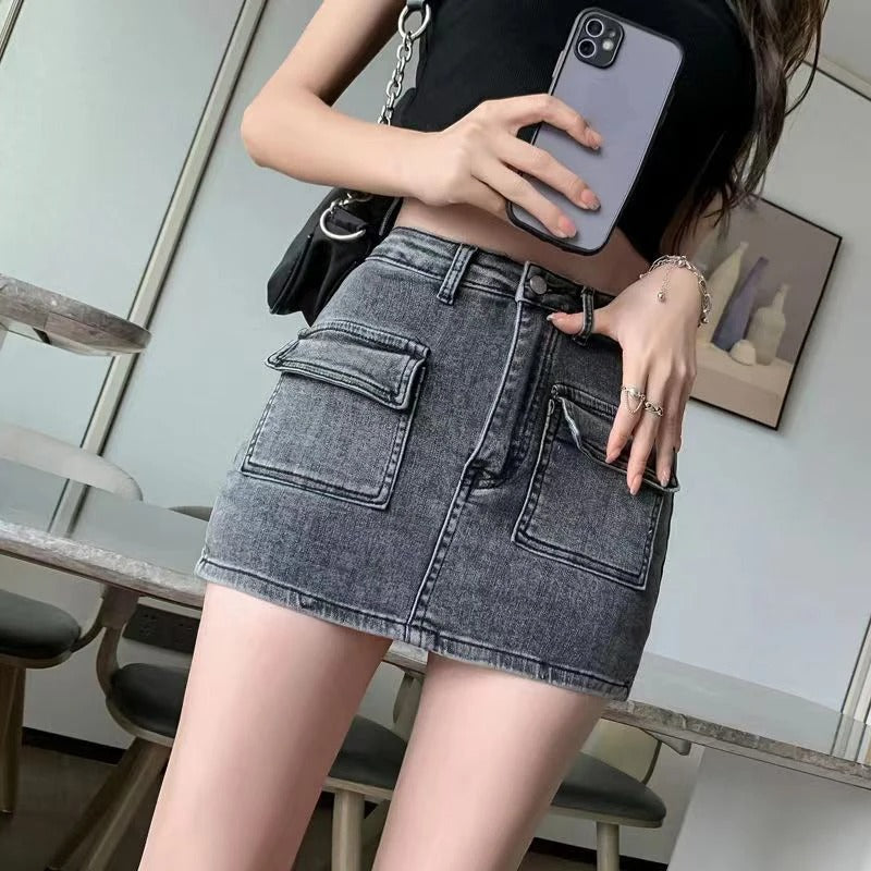 Denim Summer Skirt with Built-In Shorts.