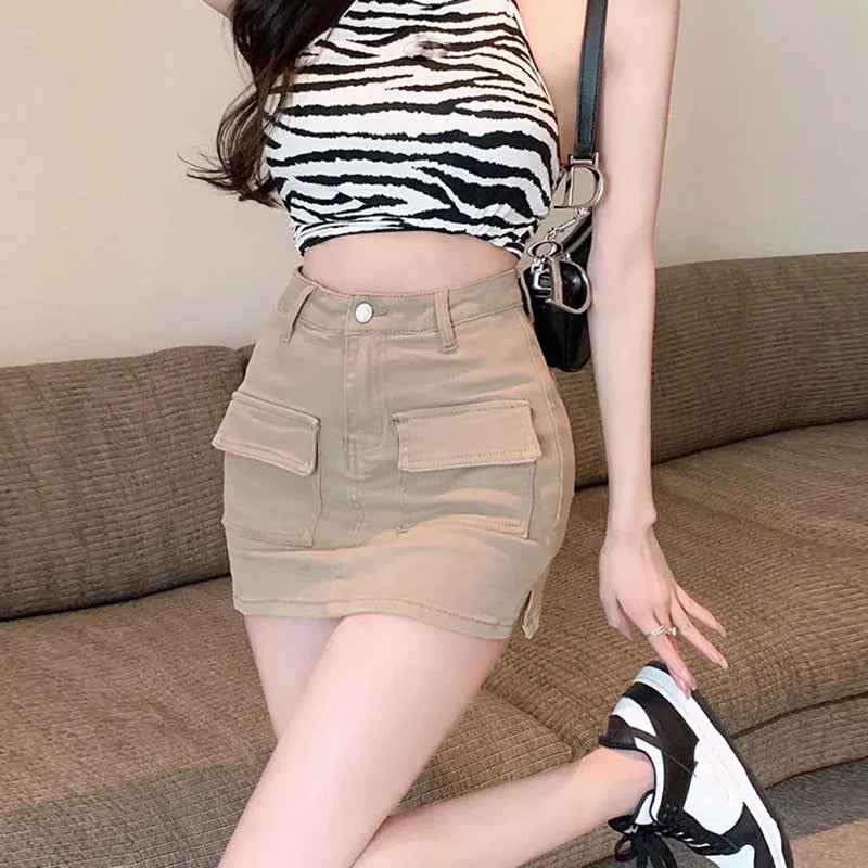 Denim Summer Skirt with Built-In Shorts.
