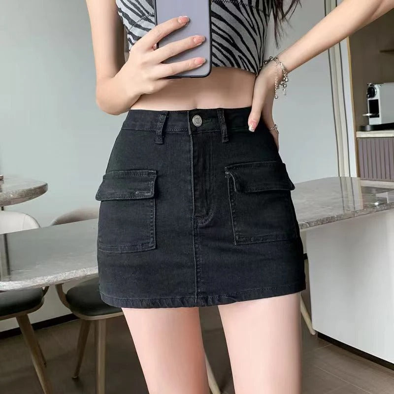 Denim Summer Skirt with Built-In Shorts.